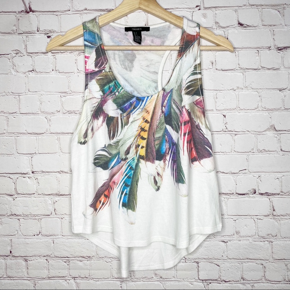 Forever 21 Feather Racerback Crop Tank Top